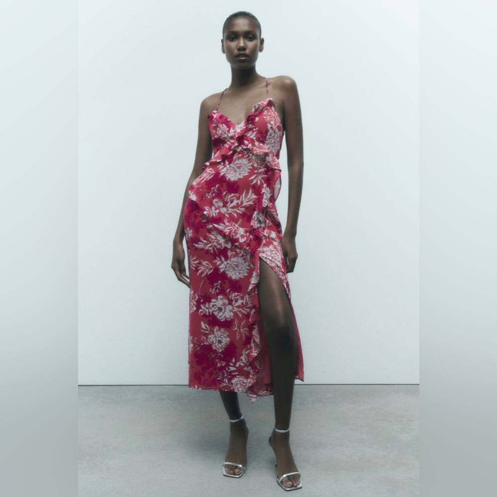 Zara Ruffled Print Dress Small